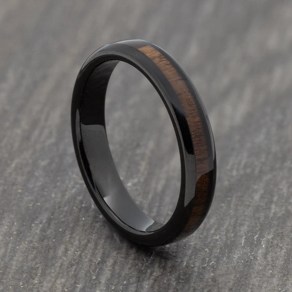 Black 4mm Tungsten Ring with Wood Inlay