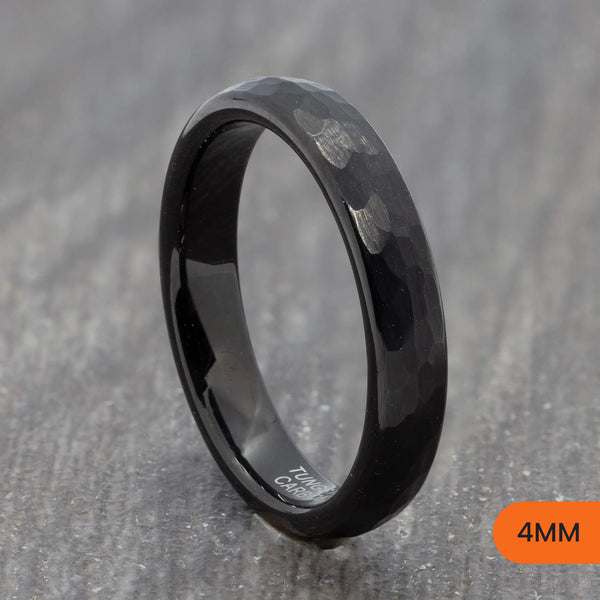 Black Tungsten Hammered Court Ring – 4mm, 6mm, 8mm