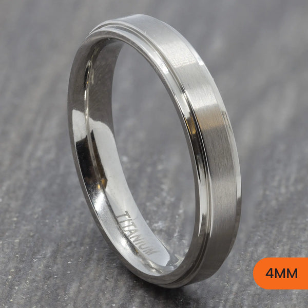 Silver Titanium Matte Court Ring with Polished Stepped Edges – 4mm, 6mm, 8mm