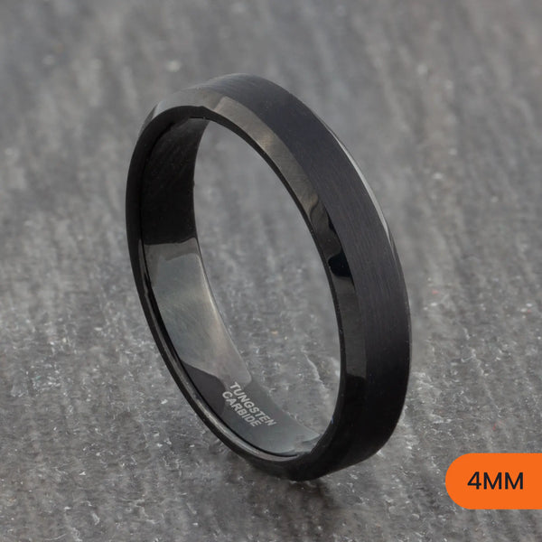 Matte Black Court Ring with Polished Bevelled Edges – 4mm, 6mm, 8mm