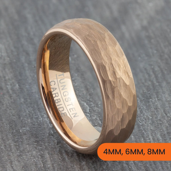 Rose Gold Tungsten Hammered Court Ring – 4mm, 6mm, 8mm
