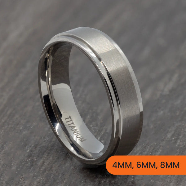 Silver Titanium Matte Court Ring with Polished Stepped Edges – 4mm, 6mm, 8mm
