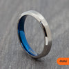 Silver Titanium Brushed Ring with Blue Inner & Bevelled Edges – 4mm, 6mm, 8mm