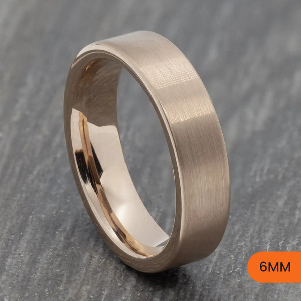 Rose Gold Tungsten Flat Court Ring – 4mm, 6mm, 8mm