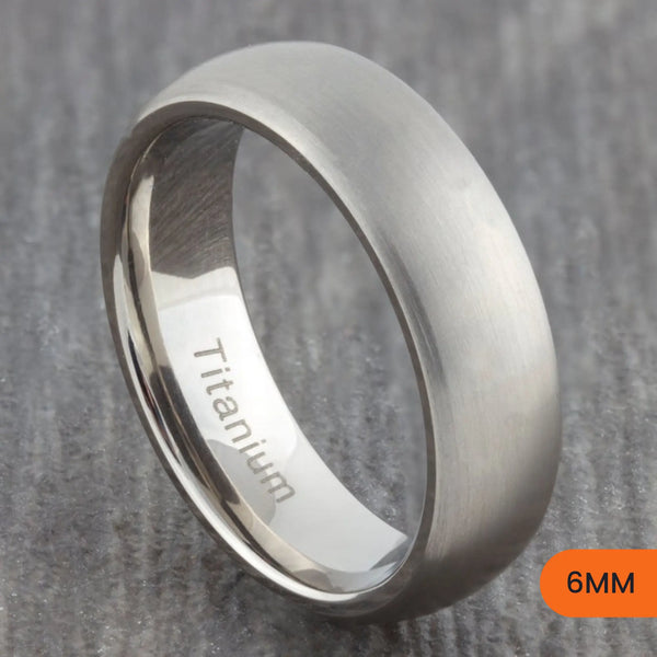 Silver Titanium Brushed Court Ring – 4mm, 6mm, 8mm