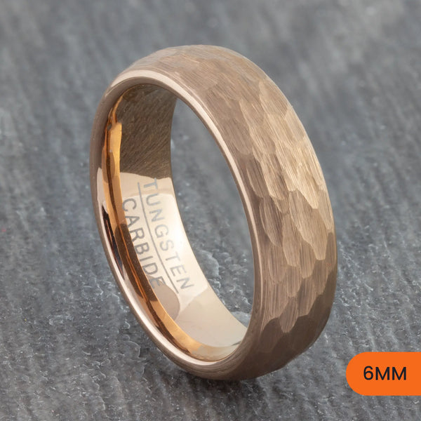 Rose Gold Tungsten Hammered Court Ring – 4mm, 6mm, 8mm