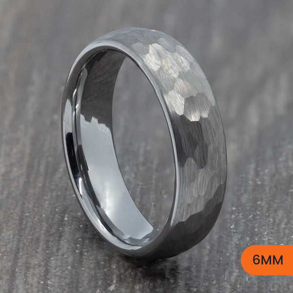Silver Tungsten Hammered Court Ring – 4mm, 6mm, 8mm
