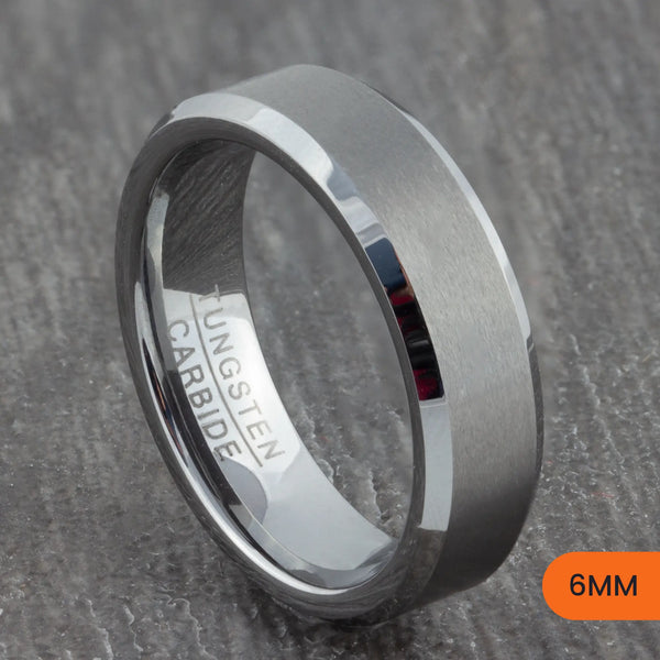 Silver Tungsten Court Ring with Bevelled Edges – 4mm, 6mm, 8mm