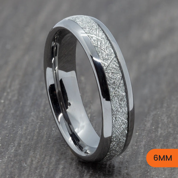 Silver Tungsten Court Ring with Meteorite Inlay – 4mm, 6mm, 8mm