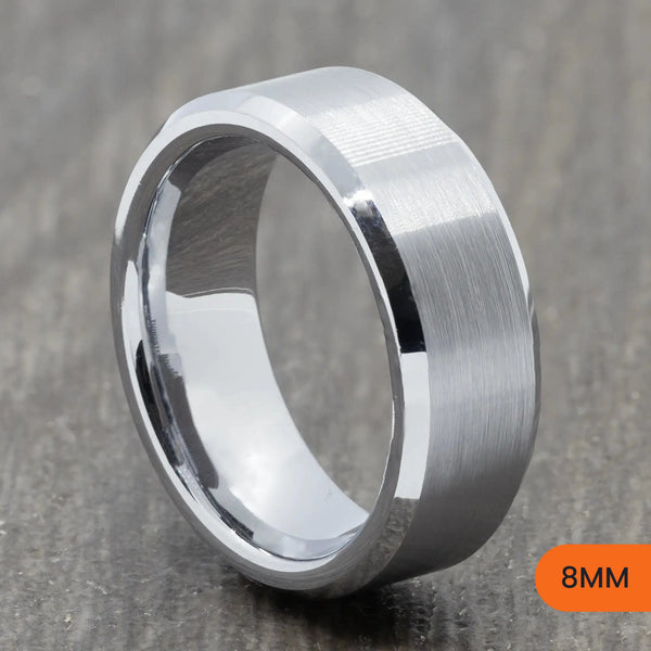 Silver Tungsten Court Ring with Bevelled Edges – 4mm, 6mm, 8mm