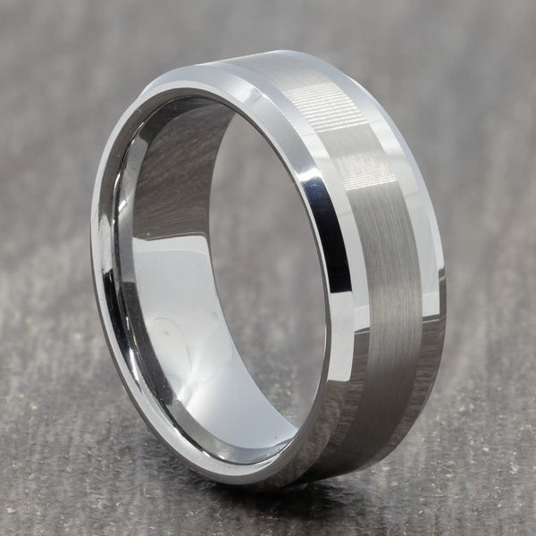 Two Tone 8mm Silver Tungsten Ring