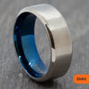 Silver Titanium Brushed Ring with Blue Inner & Bevelled Edges – 4mm, 6mm, 8mm