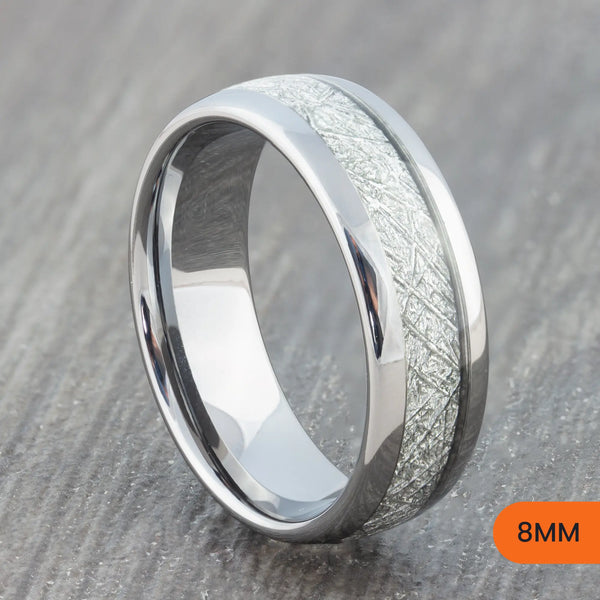 Silver Tungsten Court Ring with Meteorite Inlay – 4mm, 6mm, 8mm