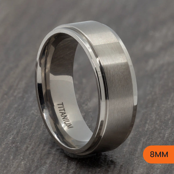 Silver Titanium Matte Court Ring with Polished Stepped Edges – 4mm, 6mm, 8mm