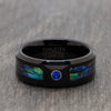 Black Tungsten Ring with Abalone and Blue CZ