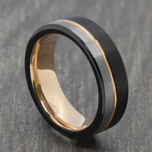 black and silver mens ring