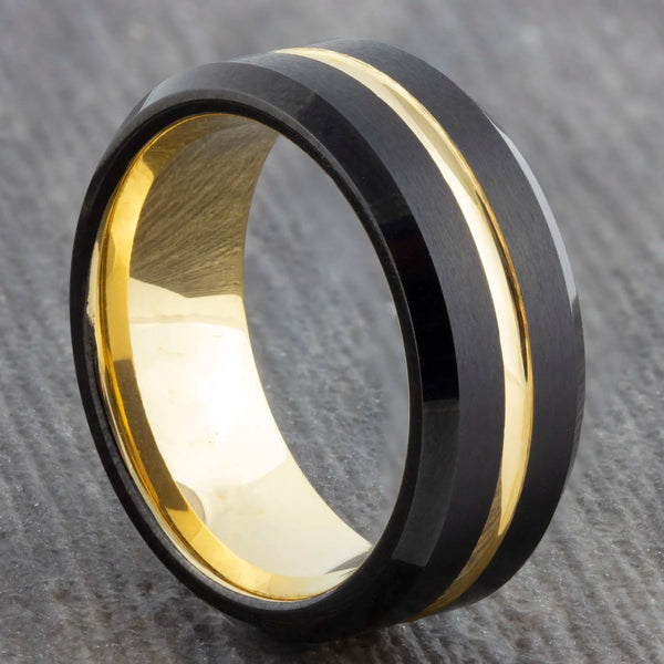 8mm Black Tungsten Ring with Gold Groove