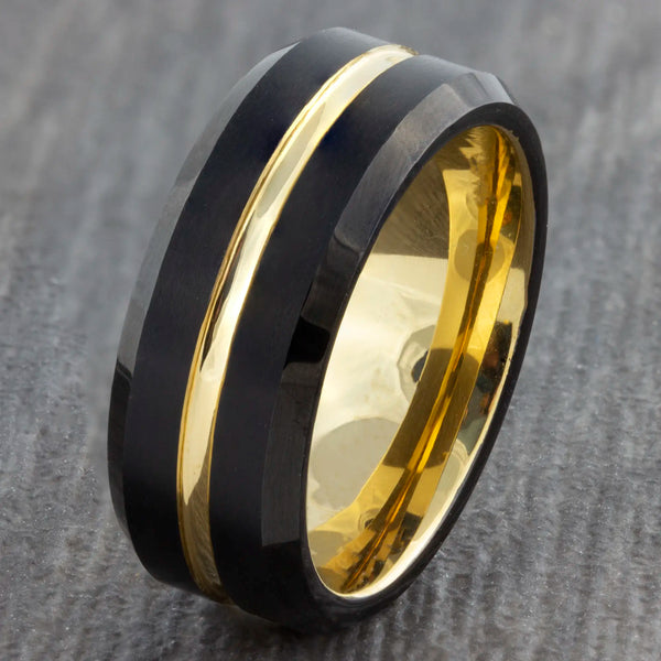 8mm Black Tungsten Ring with Gold Groove