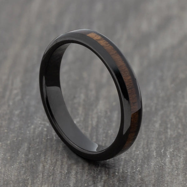 Black 4mm Tungsten Ring with Wood Inlay