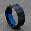 Black Tungsten Ring with Blue Groove