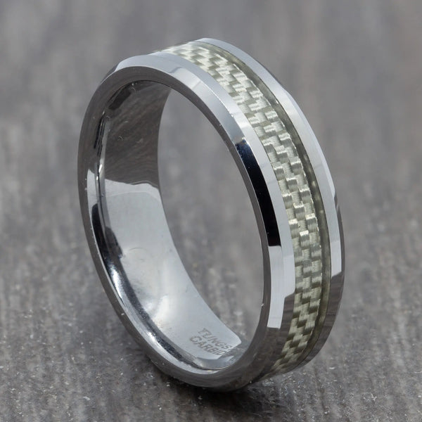 Silver 6mm Tungsten Ring with Carbon Fibre Inlay