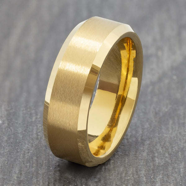 8mm Gold Tungsten Brushed Court Ring