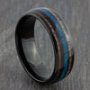 Black 8mm Tungsten Ring with Blue Opal & Wood Inlays