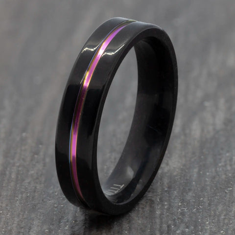 Black 5mm Titanium Ring With Rainbow Groove
