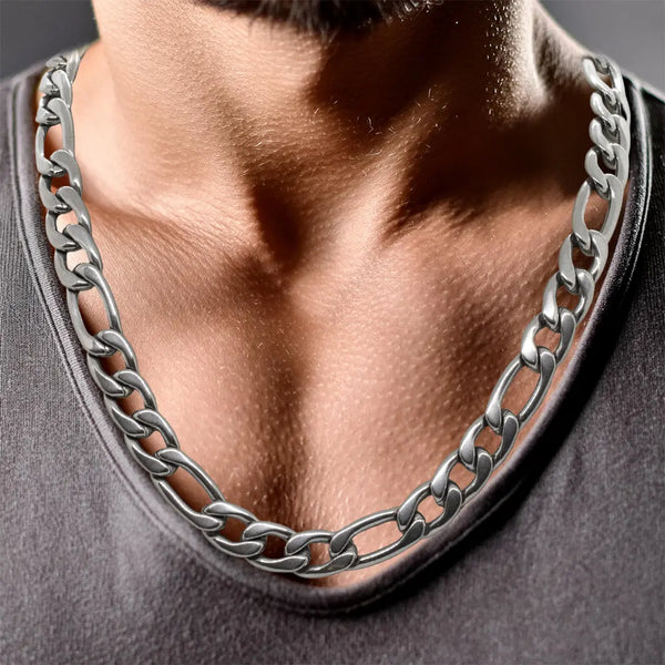 mens 10mm silver figaro chain