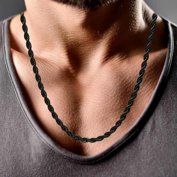 mens 3mm black rope chain