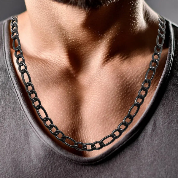 mens 6mm black figaro chain