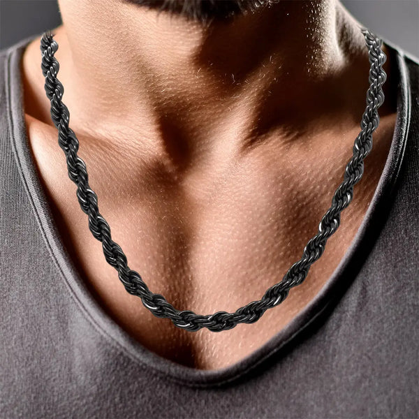 mens 6mm black rope chain