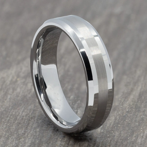 Two Tone 6mm Silver Tungsten Ring