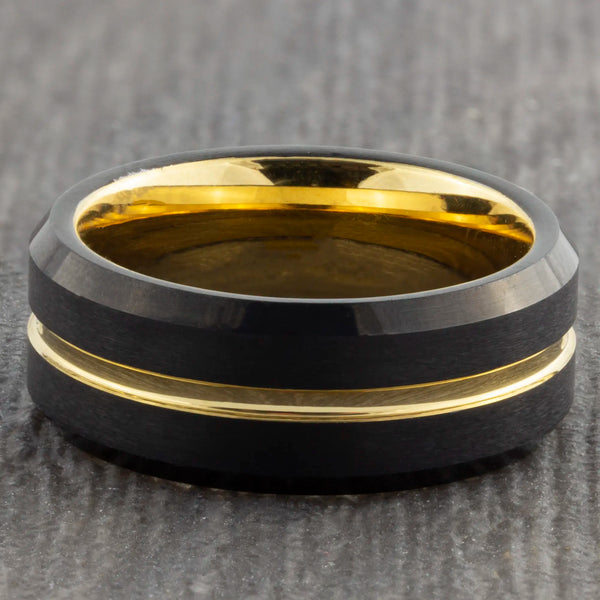 8mm Black Tungsten Ring with Gold Groove