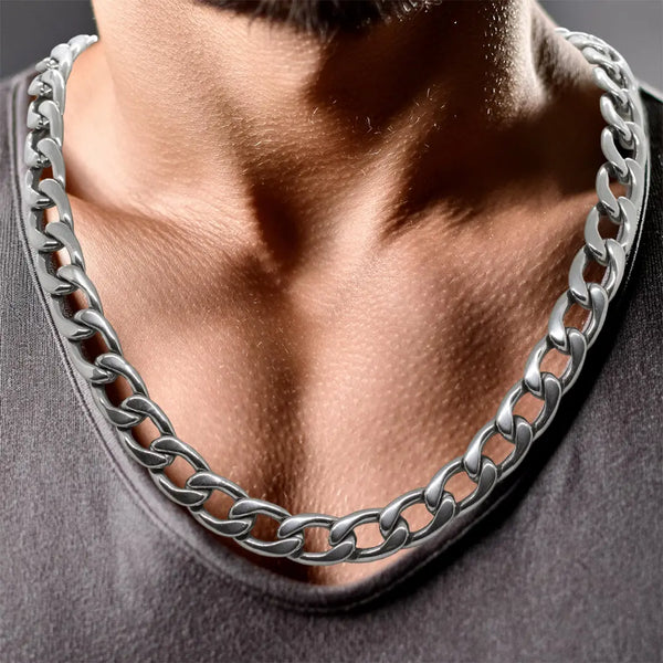 mens 9mm silver curb chain