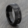 Black Tungsten Ring with Off-Centre Meteorite Inlay