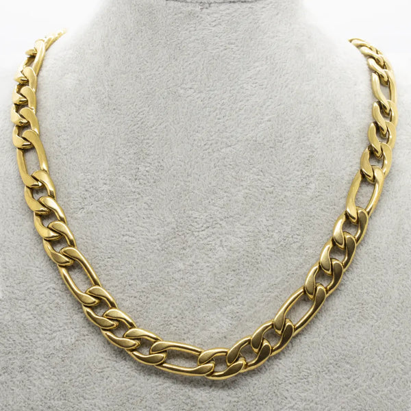 10mm Gold Tone Figaro Chain Necklace – Vincent Faith