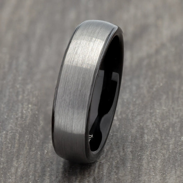 Grey 6mm Tungsten Ring with Black Inner side