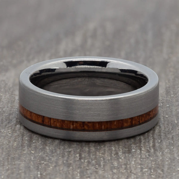 Wood & Silver 8mm Tungsten Carbide Ring
