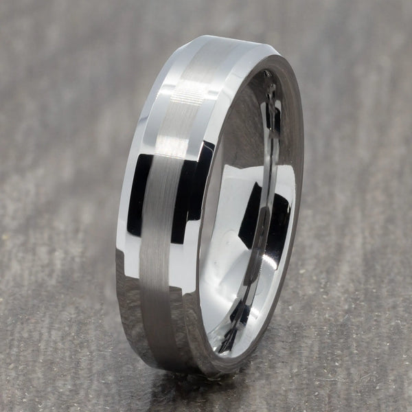 Two Tone 6mm Silver Tungsten Ring