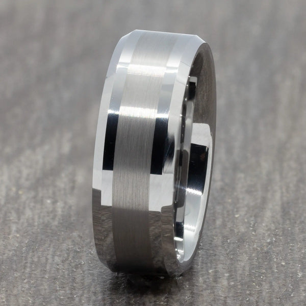 Two Tone 8mm Silver Tungsten Ring