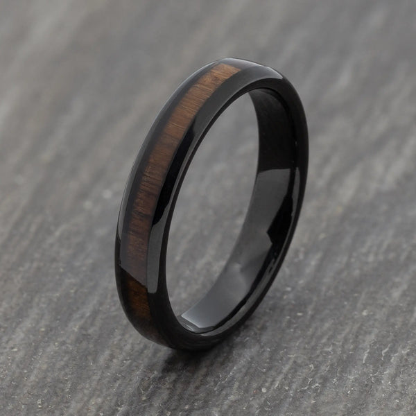 Black 4mm Tungsten Ring with Wood Inlay