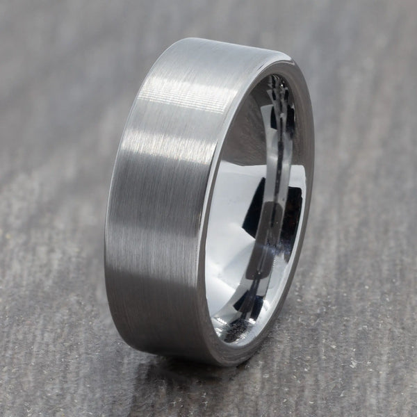 Silver 8mm Brushed Tungsten Ring
