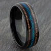 Black 8mm Tungsten Ring with Blue Opal & Wood Inlays