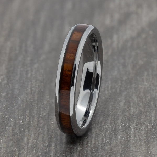 Silver 4mm Tungsten Ring with Wood Inlay
