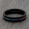 Black 5mm Titanium Ring With Rainbow Groove