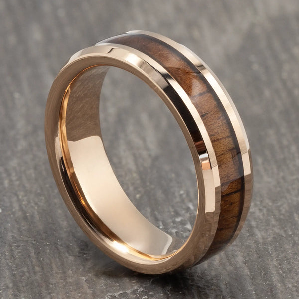 6mm Rose Gold & Wood Tungsten Ring