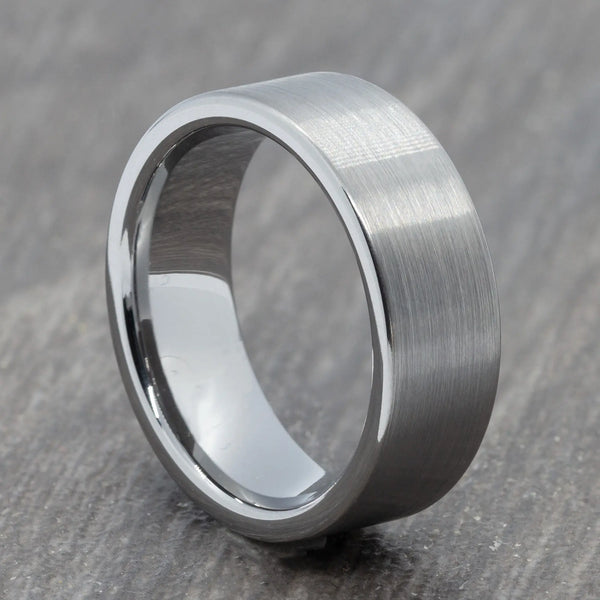 Silver 8mm Brushed Tungsten Ring