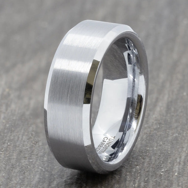 Silver 8mm Mens Tungsten Ring