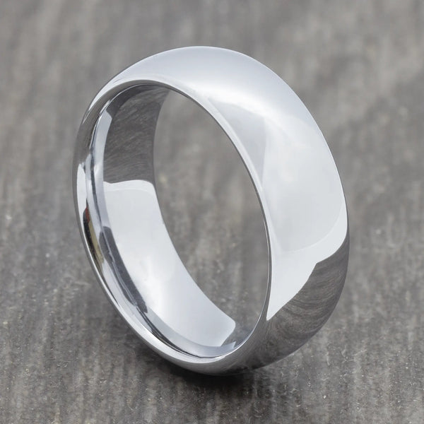 8mm Silver Tungsten Polished Court Ring